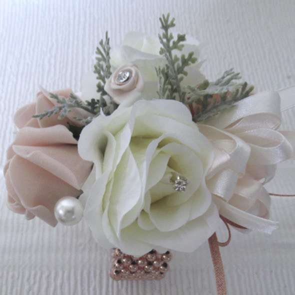 Blush & Ivory Wrist Corsage With Rose Gold Accents